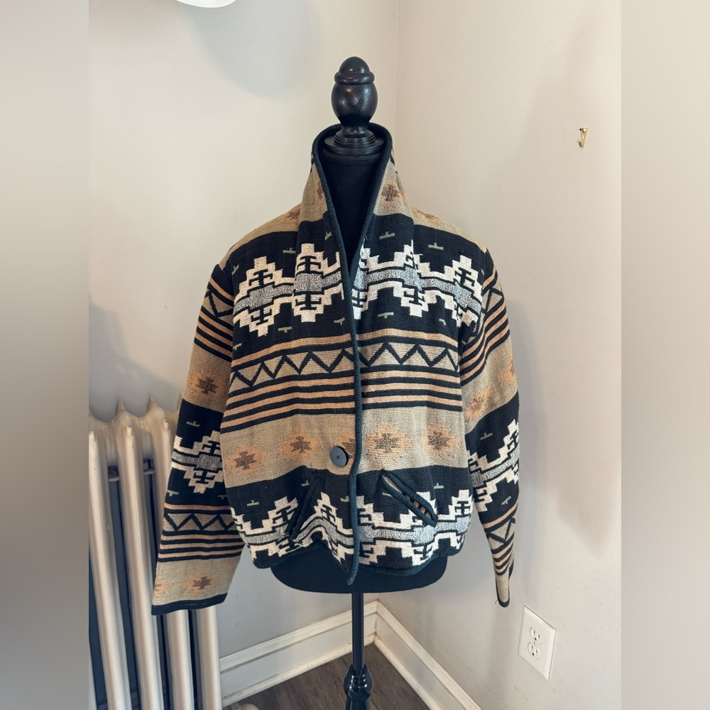 Tribal Patterned Wool Bomber Jacket - image 1